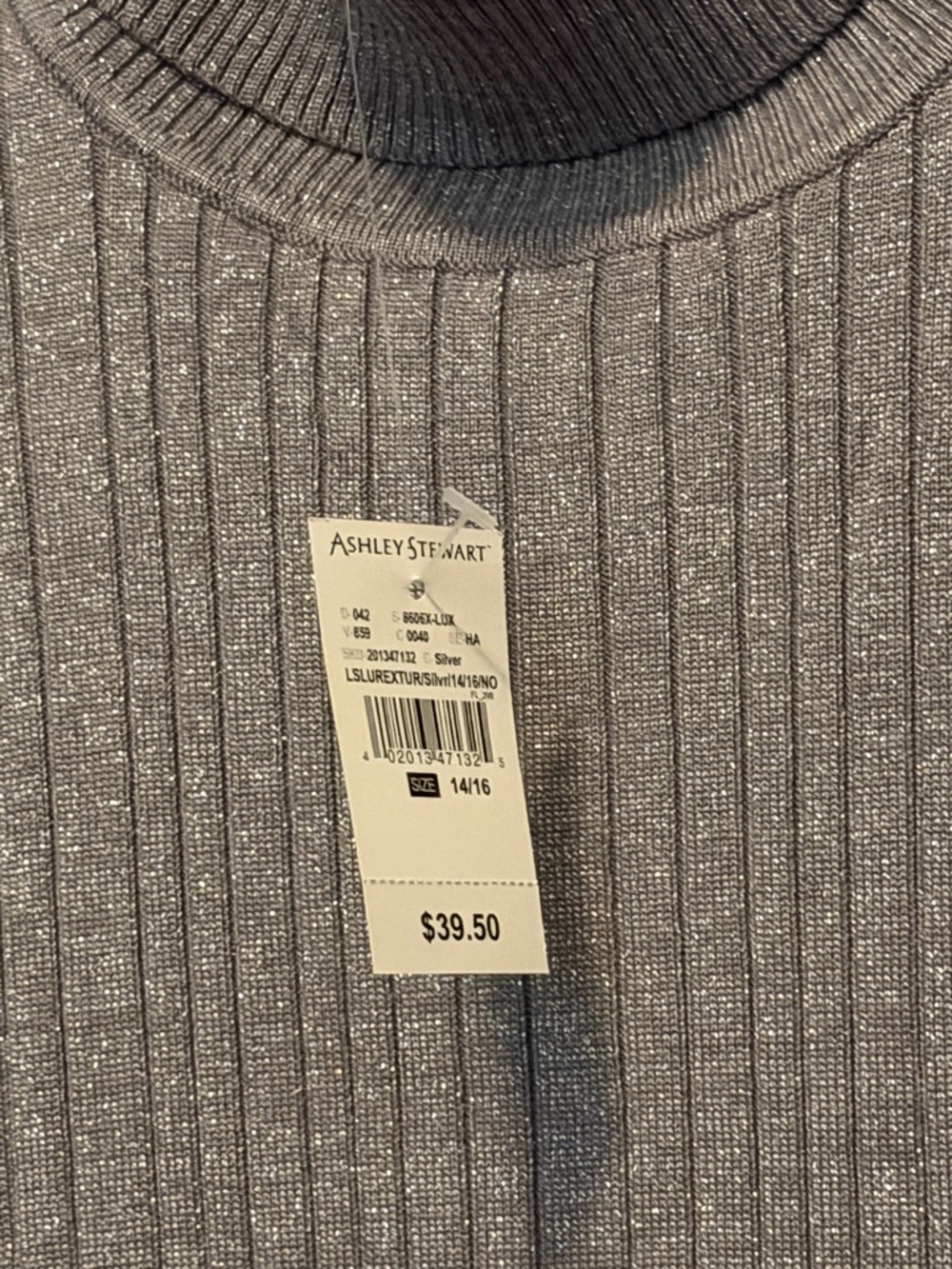 Ashley Stewart Silver Ribbed Metallic Turtleneck Sweater